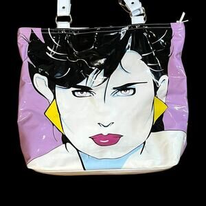 Vintage Patrick Nagel Tote Shoulder Bag Glossy Retro 80s 90s Playboy Rare PVC